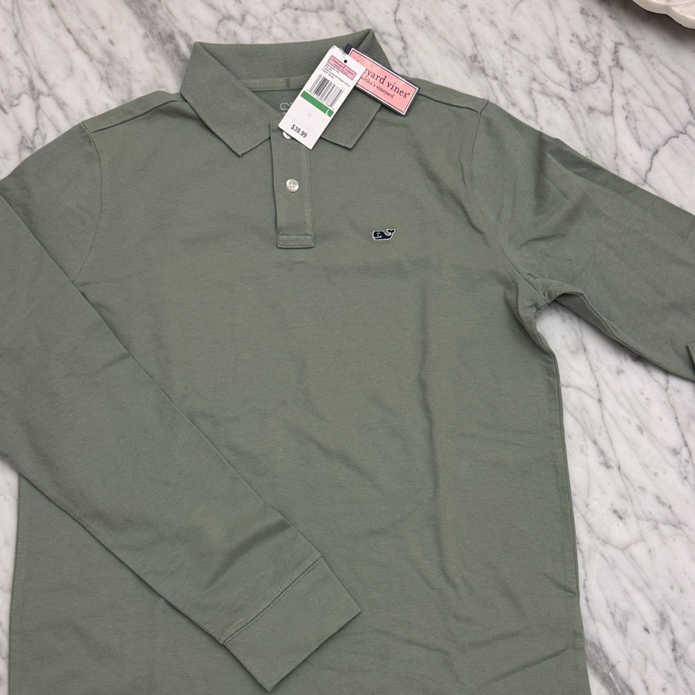 N W T Vineyard Vines Kids Polo in Sage Green size large -16